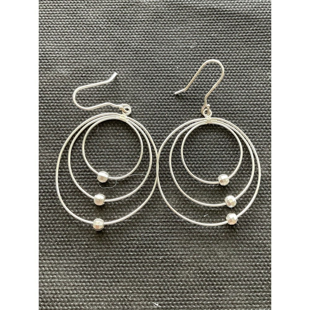 Vintage 925 sterling silver triple circle dangle earrings Moving Beads